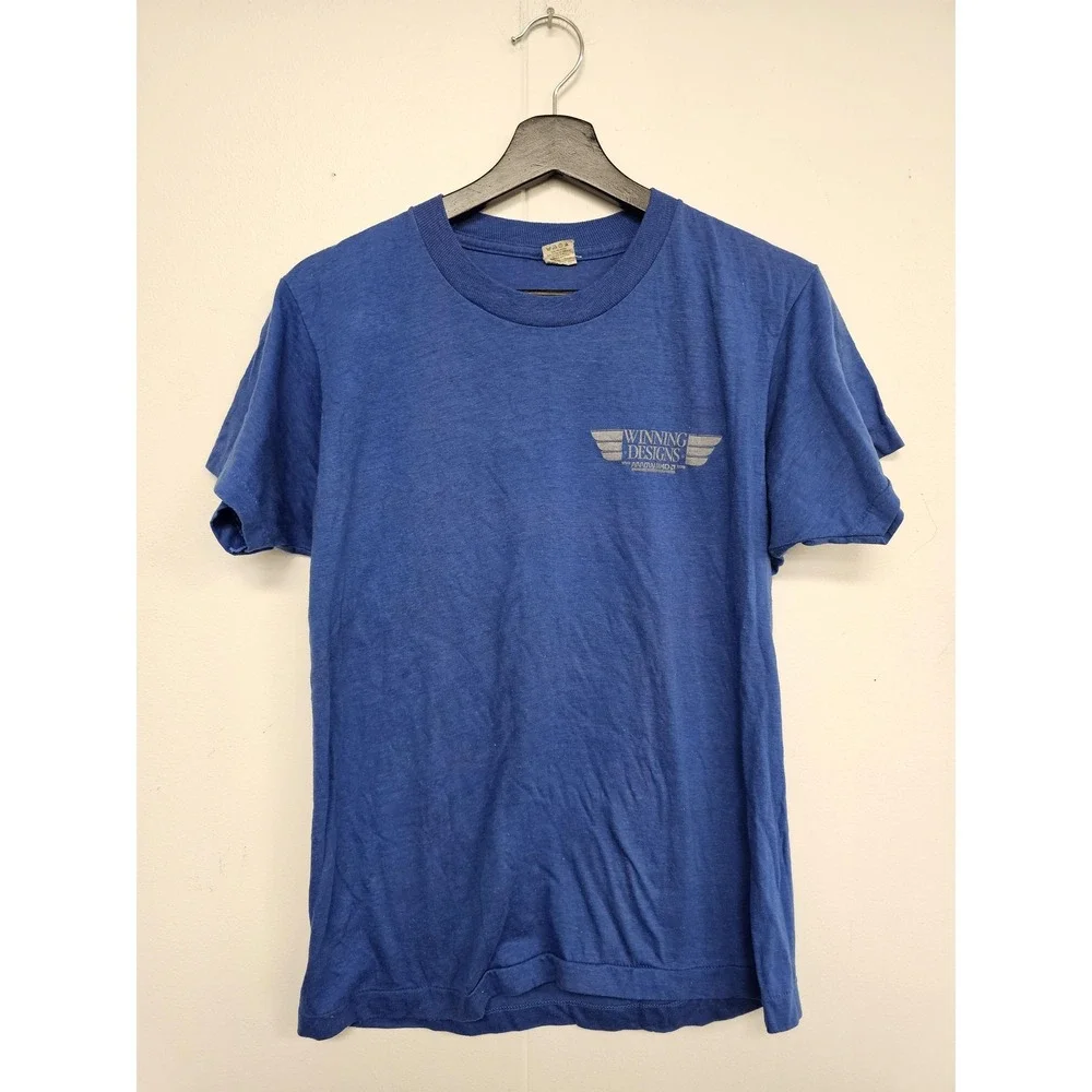 Vintage Screen Stars AMD Shirt Mens Large Blue Winning Designs 50/50‎ USA 80s